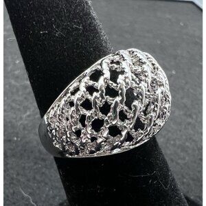 Vintage Sterling Silver Basket Weave Net Wirework Dome Ring Size 6.5 Signed